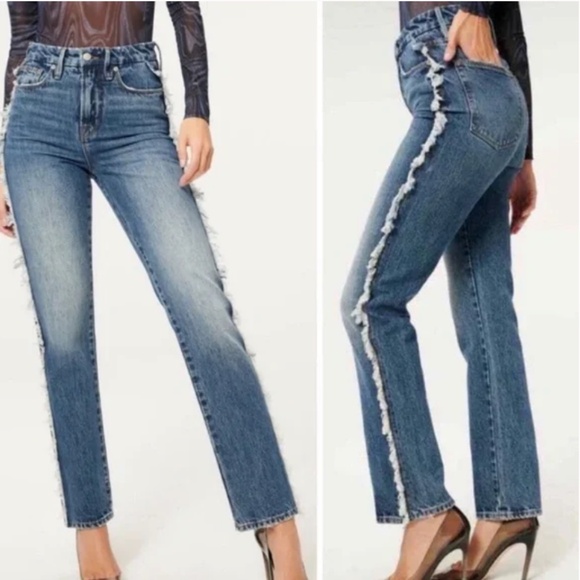 Good American Jeans Women’s Good Boy Side Fringed‎ Straight Leg Jeans - Picture 1 of 5